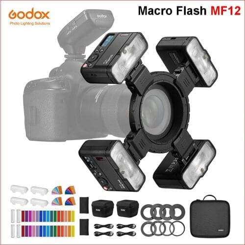 Godox MF12 4Pcs Kit Macro Flash Light 2.4 GHz Wireless Control 0.01 to 1.7s Recycling Time with Battery for Sony Canon Camera