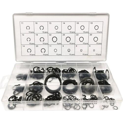 225PCS Circlip Set Retaining E-Type Circlip Lock Snap Retaining Ring Assortment Set Holes Shaft Collar Washer