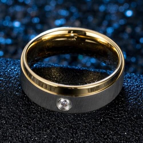 Men Jewelry And Women Wedding Rhinestone Brushed Rings Couple Set For Woman Gold Black Male Promise Engagement Unisex Steel Ring