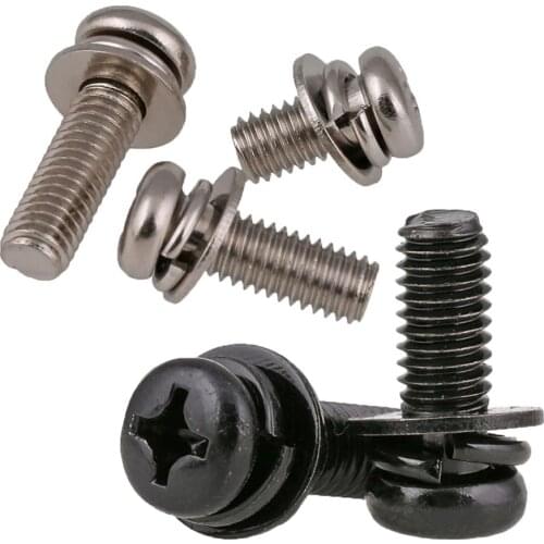 Phillips Pan Head Three Combination Screw M2-M6 Cross Round Head With Washer Screws Bolts Kit Set Black Zinc/Nickel Plated