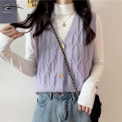 2021 New Knitted Vest Women Autumn Spring Retro Sleeveless V-neck Cardigan Long Shirt Loose Clothes Outside Wearing Blusas 16051
