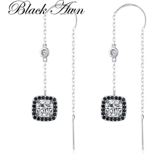 2020 New Romancit 925 Sterling Silver Jewelry Engagement Flower Drop Earrings For Women Black Spinel Female Earring Gift I084