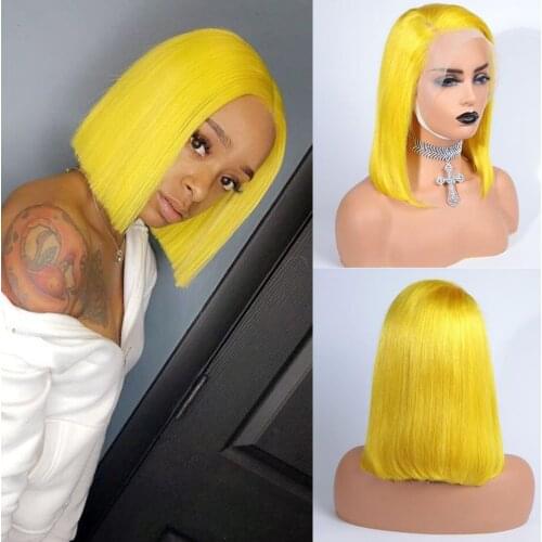 Sapphire Yellow Blue Bob Human Hair Wigs Straight Brazilian Purple Hair wigs Transparent Lace HairLine lace wig Free Shipping