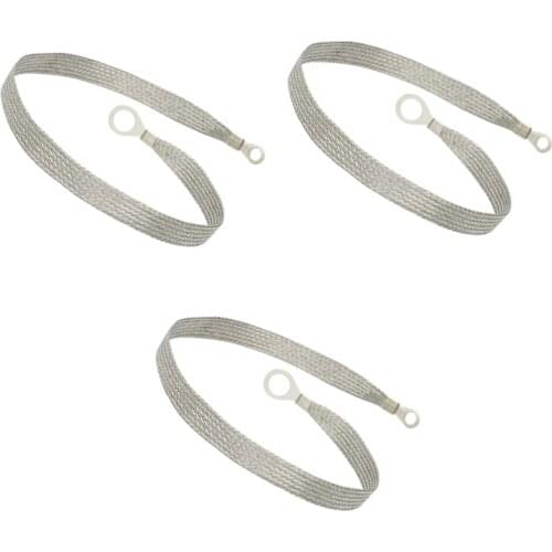 3pcs Tinned Copper 20" x 1/2" Braided Ground Straps (1/2" Ring to 1/4" Ring)