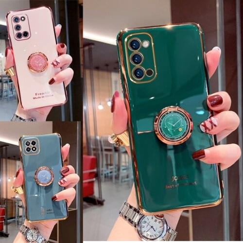 Plating Soft Phone Case For OPPO A15 A12e A91 A93 Reno 4Z 4f 4 Lite Realme C15 C12 C11 Find X2 R17 Pro Ring Holder Stand Cover