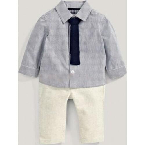 Boy Formal Wear Winter Atummn Clothes Boys Boutique Shirt and Pants Clothing Sets Long Sleeve Lapal Grap Shirt and Tie Set 2pcs