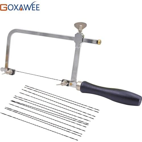 GOXAWEE Adjustable Saw Frame Sawbow Adjustable U-shape Saw Hacksaw DIY Hand Tools with 12pcs Spiral Sawblades For Jewelry Tools
