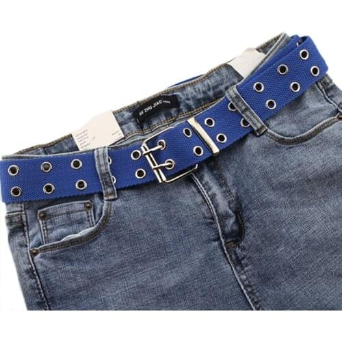 New Designer Harajuku Wide Belt Double Grommet Hole Buckle Belt Canvas Web Female Male Hot Waist Strap Belts for Women Men Jeans