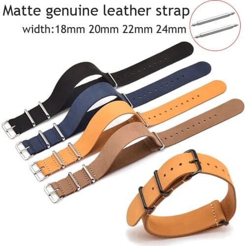 Matte Genuine Leather Watch Strap 18mm 20mm 22mm 24mm Nato Watchbands Wrist Band Retro Watch Band Cowhide Bracelet with Pins
