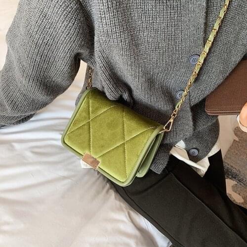 FANTASY Velvet Luxury Shoulder Crossbody Bags For Women Hot Sale Green Vintage Small Handbag Female Good Quality 2021 Winter New