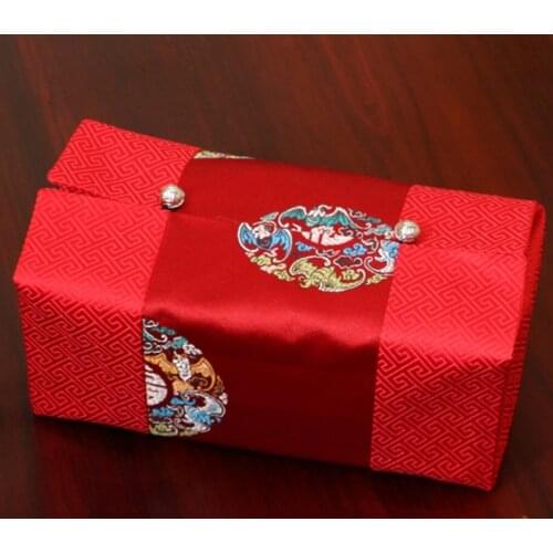 Luxury Chinese Jacquard Silk Satin Tissue Box Cover Pumping Napkin Case Cute Cube Dining Table Paper Holder