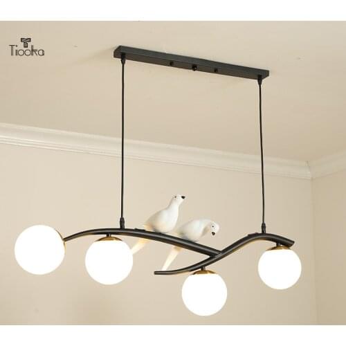 Tiooka Modern 4 Lights Dining Room Pendant Light Fixtures Black Nordic Resin Bird Branch Modeling Bar Hanging Lamp AC110 220v
