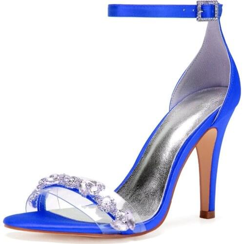 High Heels Rhinestones Wedding Sandals Women Summer Shoes Open Toe Satin Ankle Buckle Strap Prom Party Dress Sandals