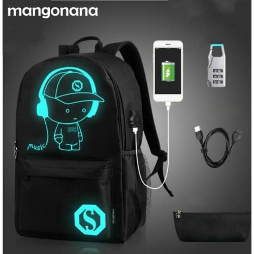 Anime Luminous Anti-Theft Backpack Daypack Shoulder SchoolBag USB Charger