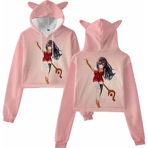 Japaness Cartoon Cat Ear 3D Printing Hoody Fashion Streetwear Casual Cropped Pullover Hoodies Tracksuits Open Waist Hoodies