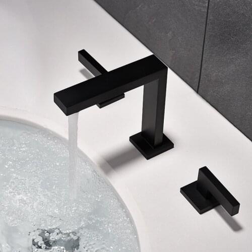Solid brass hot and cold bathroom 3 holes basin Split faucet bathroom brushed gold basin faucet sink tap 3pcs set