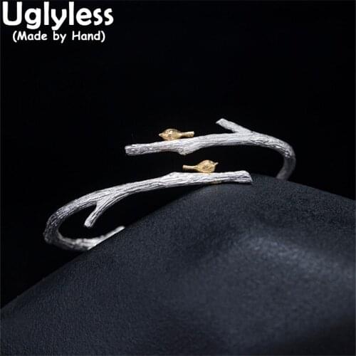 Uglyless Battle Singing Birds Bangles for Women Lovely Animals Birds Jewelry Handmade 925 Silver Branches Bangles Eastern Beauty