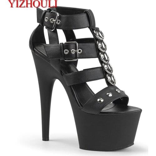 Rivet decoration, 17cm high-heeled slippers for womens high heels, 7in dancing shoes for model party stage