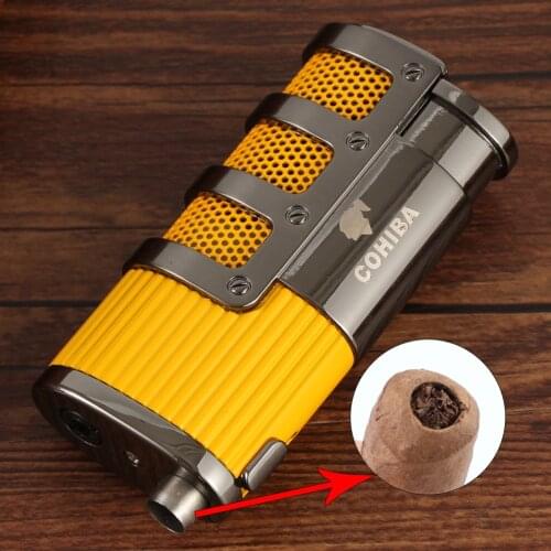 Windproof COHIBA Torch Lighter Metal 3 Flame Jet Cigar Lighter Gas Butane Cigarette Lighters Smoking Accessory W/ Cigar Punch