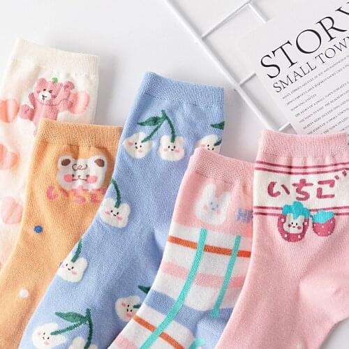 Animal print cartoon cute socks woman calcetines kawaii harajuku women skarpetki damskie kobieta skarpety happy mujer strawberry