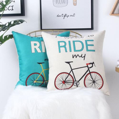 Zeroomade Cartoon Bike Cotton Linen Cushion Covers Blue Color Decorative Cheap Throw Pillowcaseas Covers For Home Bed Sofa 45x45