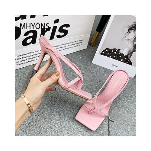 2021 Summer New Style Candy Color Thick Heel Fish Mouth Sandals Female Korean Version Set Mid Heel Sandals 35-40 Size