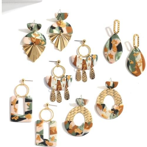 AENSOA Geometric Polymer Clay Drop Earrings Women Multi-Type Irregular Graffiti Long Alloy Dangle Earrings Pendant Party Jewelry
