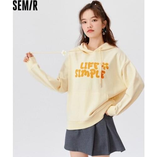 SEMIR Sweatshirt Women Simple And Cute 2021 Autumn New Casual Fashion Letter Loose Hooded Pullover Top