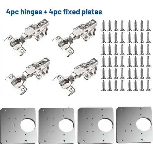 1/2/4 Sets Cupboard Wardrobe Door Hinge & Fixing Plate Set Cabinet Hinges Closing Kit Home Improvement Hardware Stainless Steel
