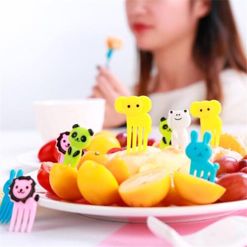 Animal Farm Fruit Fork Mini Cartoon Children Snack Cake Dessert Food Fruit Pick Toothpick Bento Lunches Party Decor 10pcs