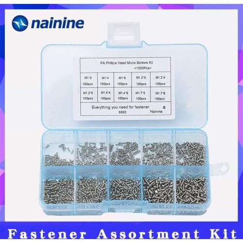 1000Pcs M1 M1.2 M1.4 M1.7 Mix PA Nickel-plated Phillips Head Micro Screws Pan Self-tapping Electronic Small Screws Kit SS02