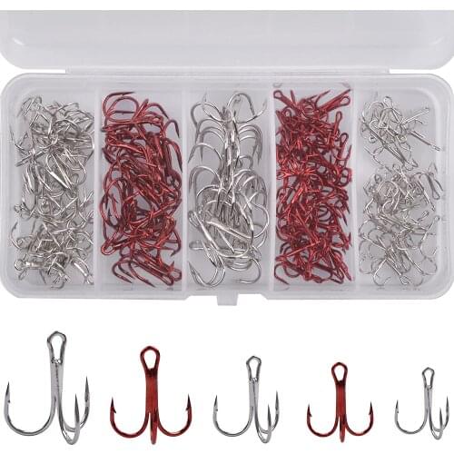 150pcs/Box Treble Fishing Hooks Sharp Round Bend Treble Hooks Strong Wide Gap High Carbon Steel Barbed Fish Hook
