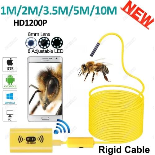 HD 1200P Wireless WiFi Endoscope Mini Camera Waterproof Semi Rigid Inspection Camera 8mm Lens 8LED Borescope For Android IOS PC