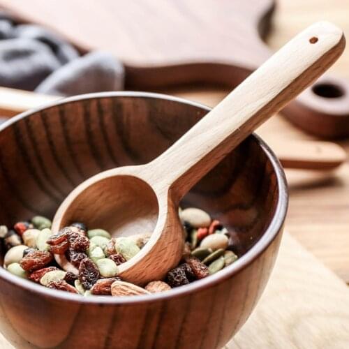 Wooden Coffee Spoon Filter Scoop Retro Beech Whole Long Straight Hanlde Soup Seasoning Wooden Spoon Tableware Photography Props