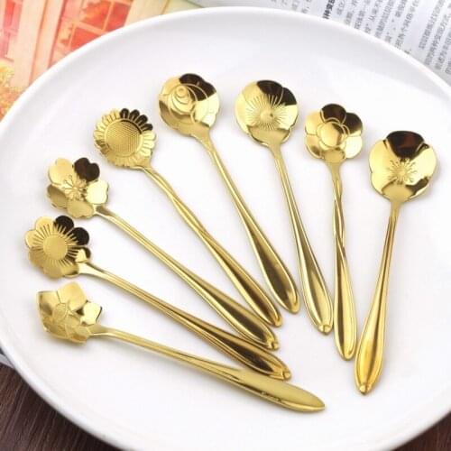 Dessert Spoon Wedding Ceremony Stainless Steel Gold-plated Titanium Golden Rose Coffee Honey Spoon Cake Mini Kitchen Accessories
