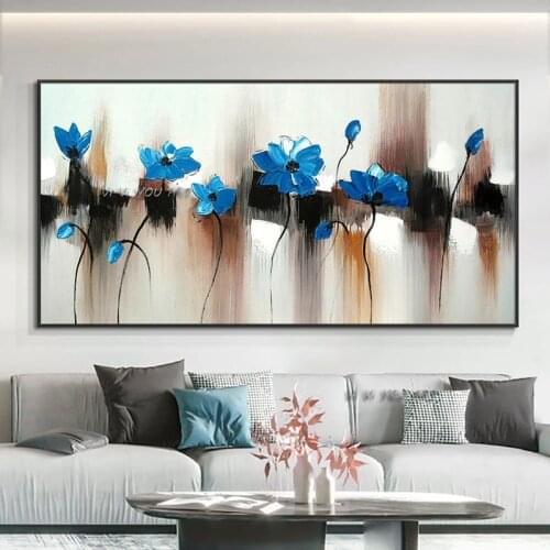 Home Decoration original Hand Painted Abstract Blue Flower Oil Painting wall Painting On Canvas Modern Wall Art For Living Room