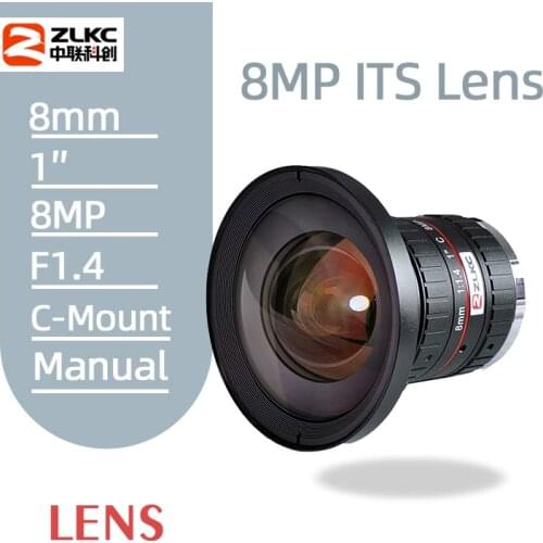 ITS lens C Mount 8mm 8.0MegaPixel 1inch sensor lens Intelligent Traffic Surveillance camera HD CCTV Lens F1.4 manual Iris LENS