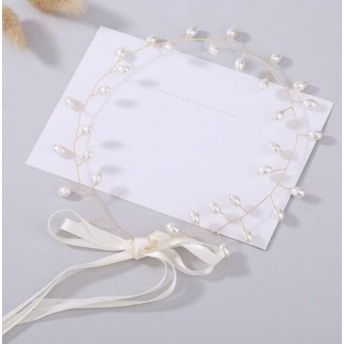 Handmade Elegant Simple Pearl Wedding Headbands Ribbon Beaded Women Hair Band Bridal Hairpiece For Bride Hair Accessories