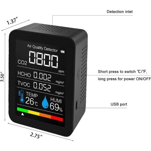 G5AB Multifunctional 5 in1 CO2 Meter Wifi & 60 Days Data-hold Digital Temperature Humidity Sensor Tester TVOC HCHO Detector