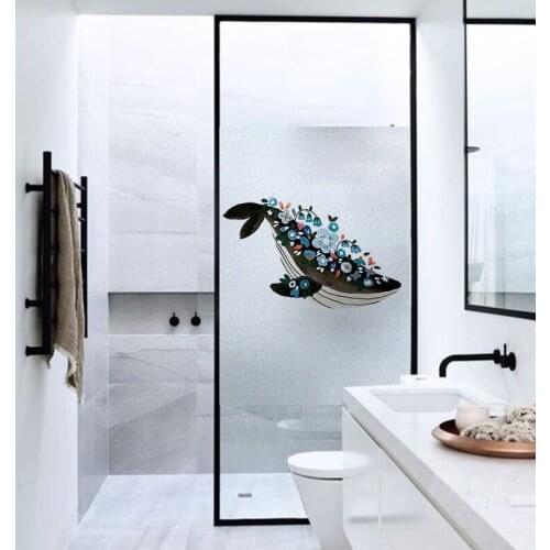 Custom Made Electrostatic Window Film Cartoon whale dolphin Frosted Privacy Static Cling Stickers Bathroom Kid room