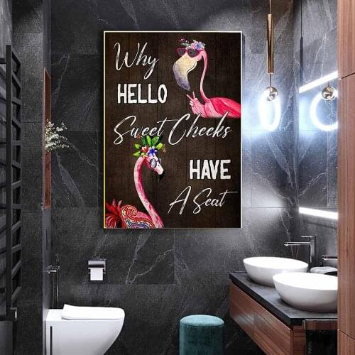 Interesting bathroom poster why hello sweet cheeks have seats toilet canvas painting wall art pictures and prints home decor