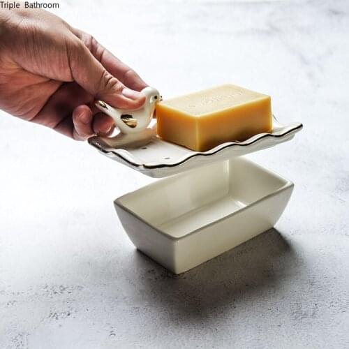 Nordic Ceramic Soap Rack White with Draining Soap Dish Holders Restroom Organizer Soap Packaging Boxes Bathroom Accessories