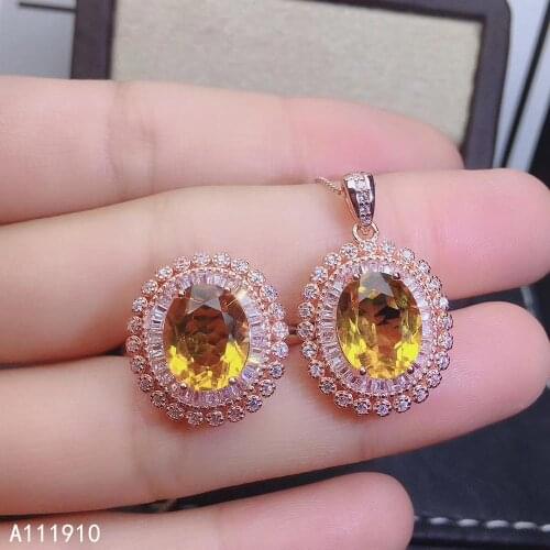 KJJEAXCMY fine jewelry 925 sterling silver inlaid Citrine necklace pendant ring ladies Suit exquisite