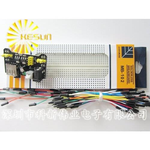 3.3V / 5V MB102 Breadboard power module+MB-102 830 points Solderless Prototype Bread board kit +65 Flexible jumper wires