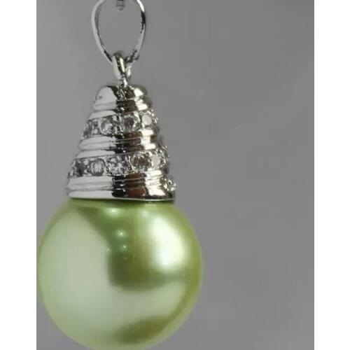 Fashion simple Emerald green 14mm shell pearl horn accessories metal silver plated necklace pendant
