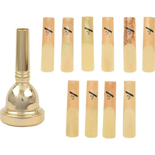 Alto Trombone Copper Mouthpiece Mouth Piece 6.5AL Gold with 10Pcs Alto Saxophone Sax Reeds Classic Alto Reed