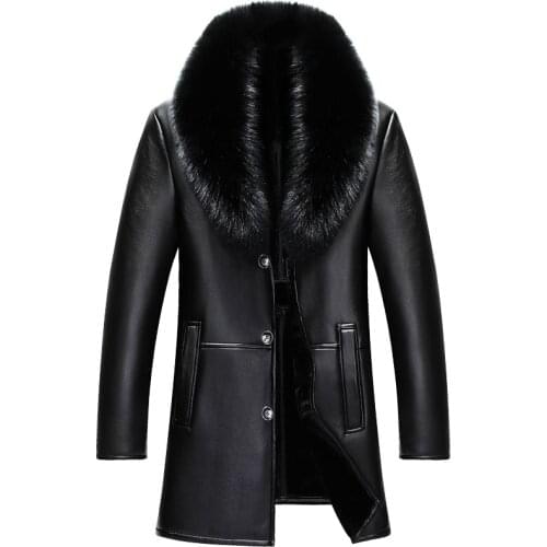 Fox Fur Collar Leather Jacket Men Clothing Wool Liner Tops Winter Mens Sheepskin Coat Plus Size 4xl Chaqueta Hombre ZT5011