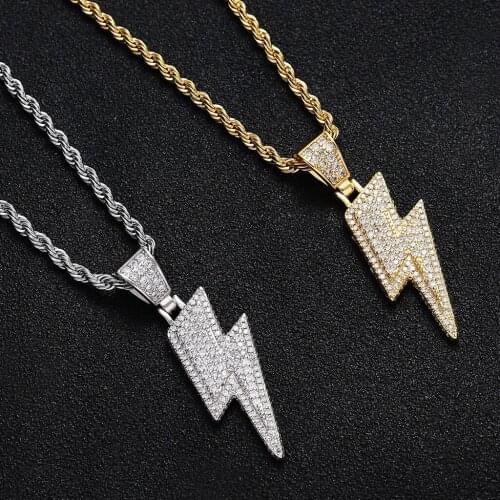 Hip Hop Bling Iced Out Micro Paved CZ Lightning Pendant & Necklaces For Men Rapper Jewelry With Tennis Chain