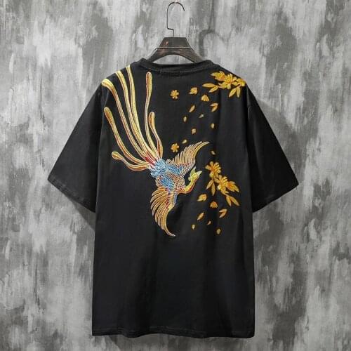 MenS T-Shirts Chinese Style Phenix Embroidery Short Sleeve Tshirts Summer Hip Hop Casual Cotton Tops Tees Streetwear 30334