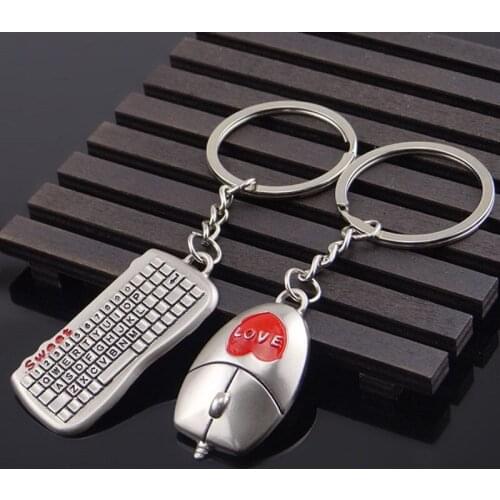 New keyboard mouse alloy lover keychain couple key ring valentine and wedding present gifts W9174